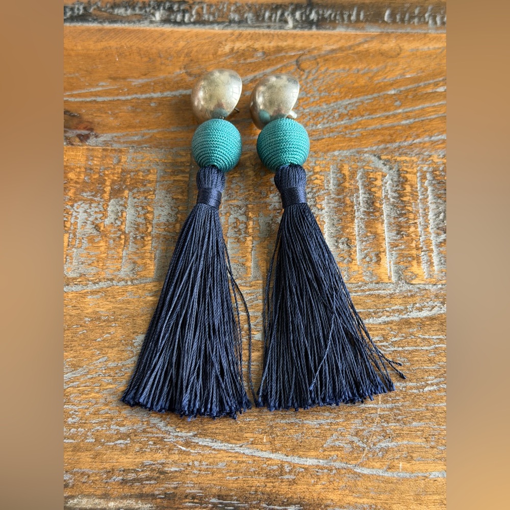 Silver and Blue Tassel Earrings